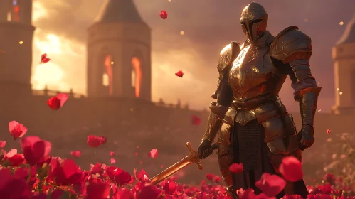 Armored Knight among Red Roses