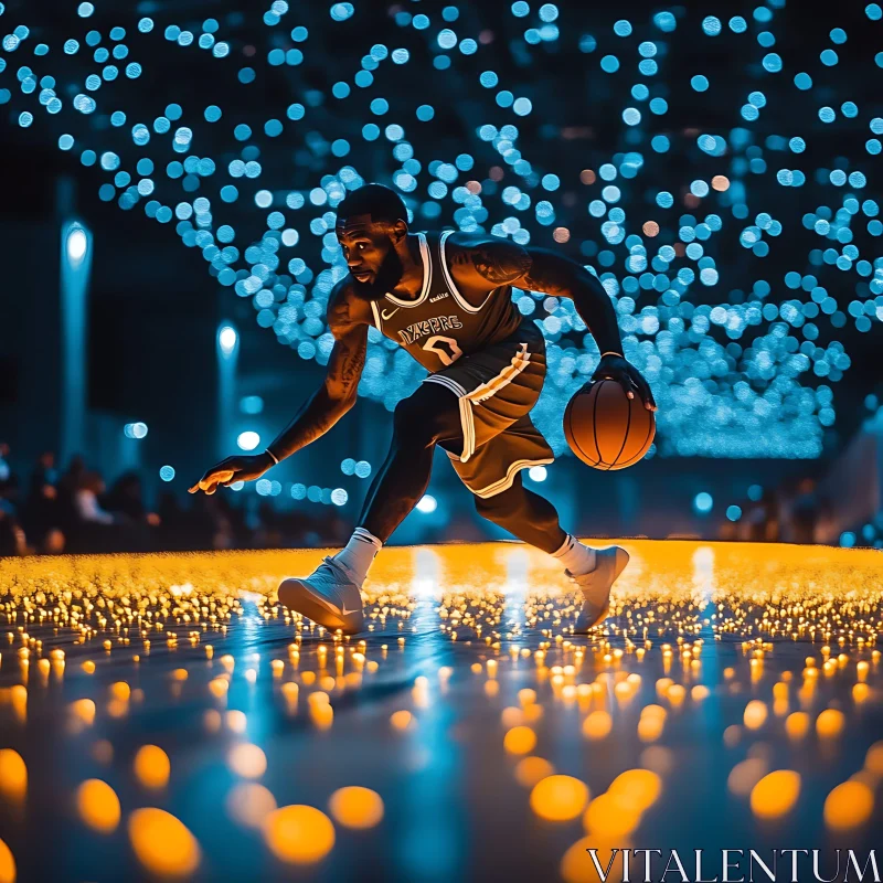 Athlete Dribbling in Lights AI Image