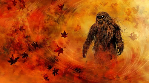 Furry Monster in Fall Foliage