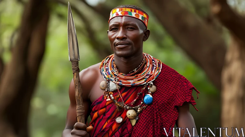 AI ART Traditional African Man with Spear