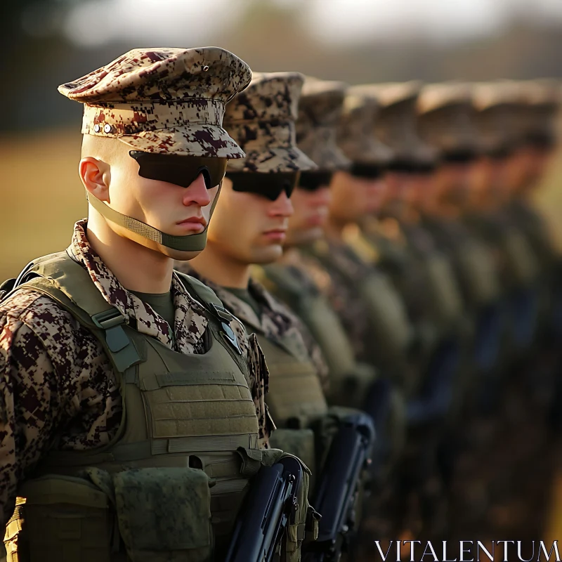 Camouflaged Soldiers Standing in Line AI Image