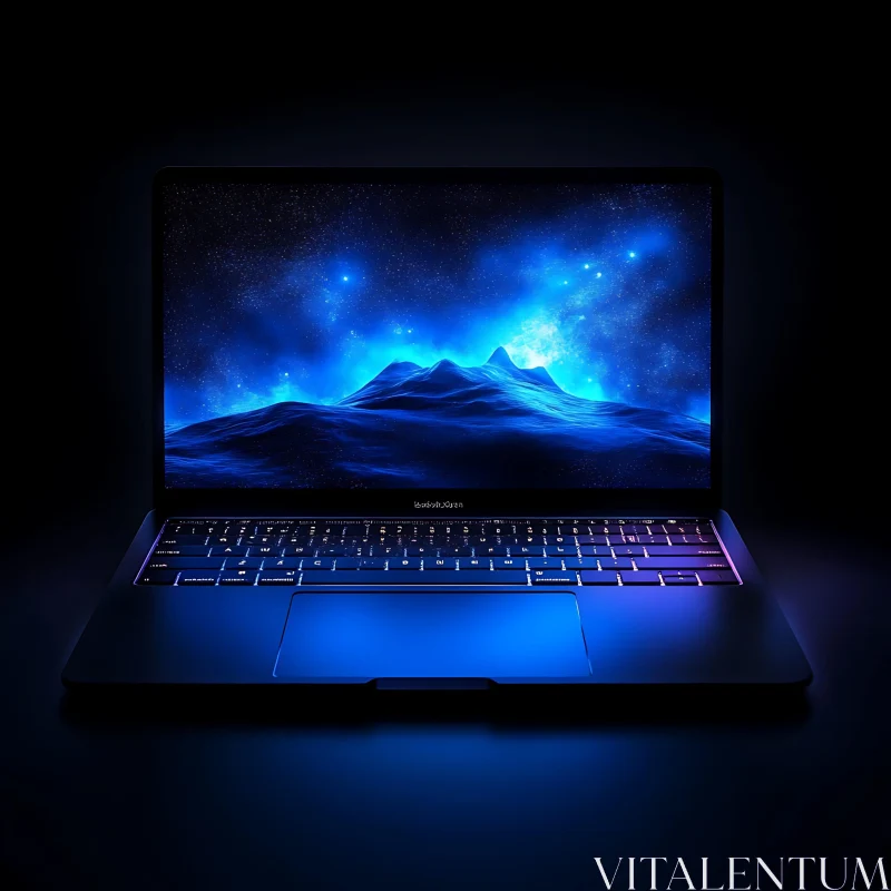 Modern Laptop in Dark Environment AI Image