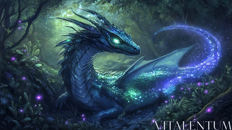 AI ART Blue Dragon Magic Forest Art