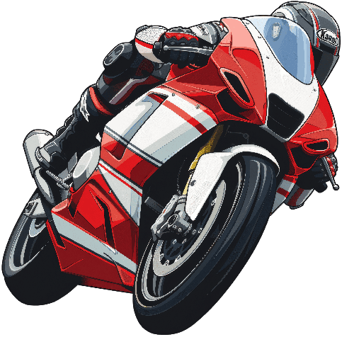 Cartoon Man Riding Red Sport Motorcycle Illustration