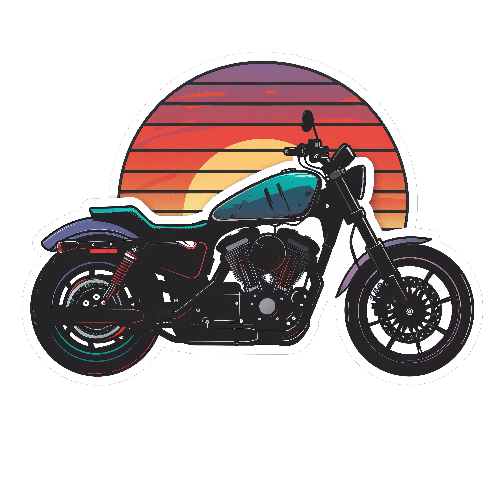 Cartoon Motorcycle with Colorful Sunset Illustration