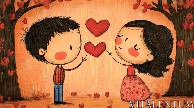 Sweet Cartoon Love Illustration AI Image