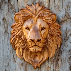 Lion Head Wood Sculpture