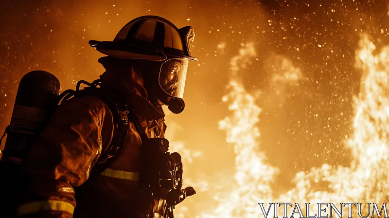 Brave Firefighter Amidst Intense Flames AI Image