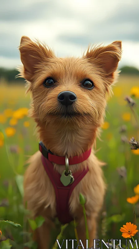 Dog in Blooming Field AI Image