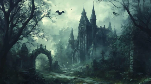 Eerie Castle with Bat