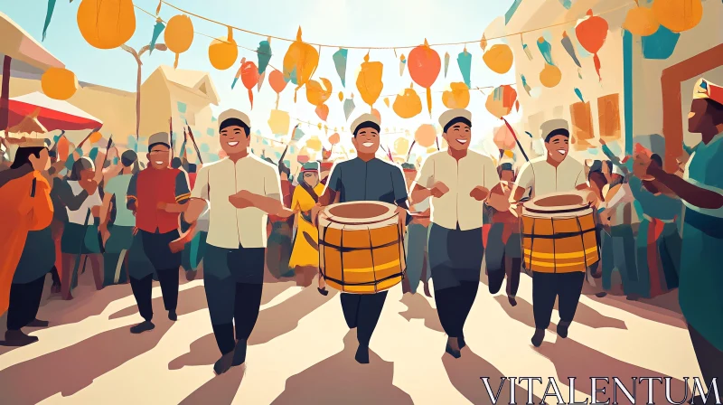 Procession of Drummers in Festive Celebration AI Image