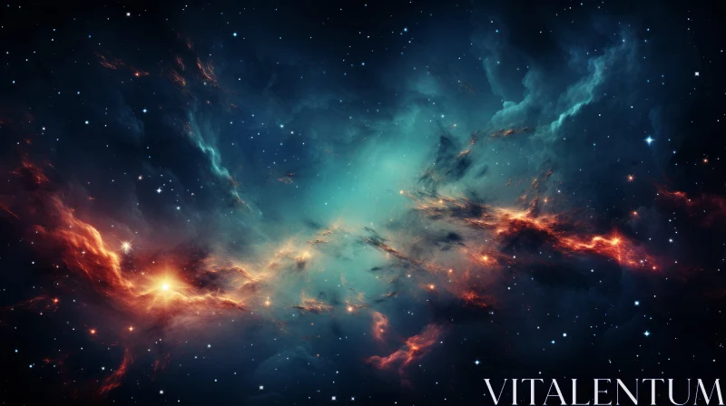 Dreamy Nebula Space Wallpaper with Light Red and Dark Cyan Tones AI Image