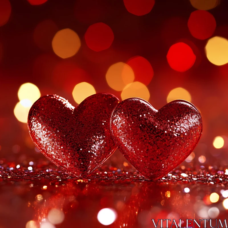 Glittering Hearts in Romantic Light AI Image