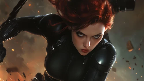 Female Character with Red Hair and Black Suit