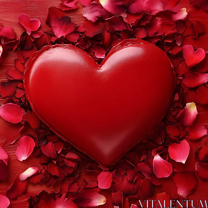 AI ART Red Heart and Rose Petals Arrangement