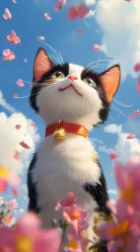 Whimsical Cat in Blooms