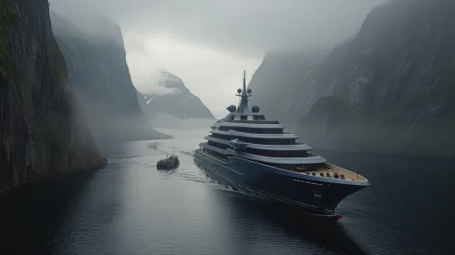 Elegant Yacht Sailing Through Misty Waters | Norwegian Nature