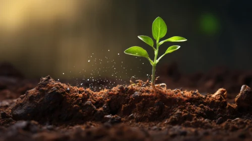 Emergence of Life: A Young Plant Breaking Through the Soil