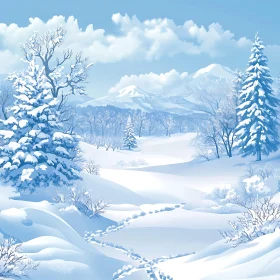 Peaceful Winter Scene with Snow and Mountains