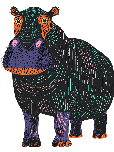 Stylized Hippopotamus T-Shirt Design - Unique Animal Art