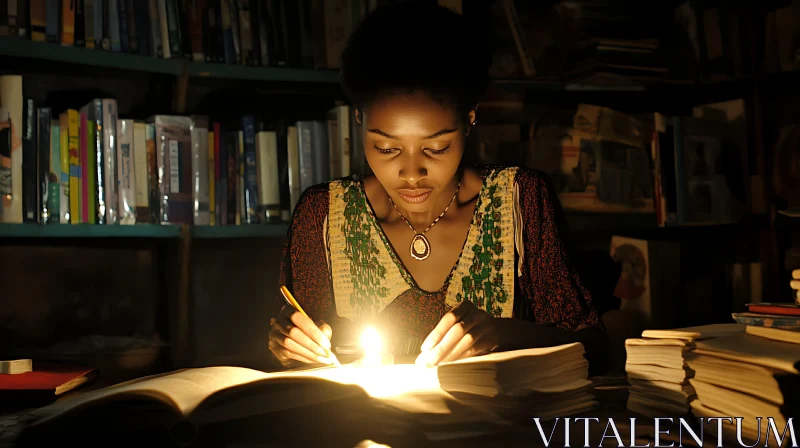 AI ART Woman Studying in Candlelight