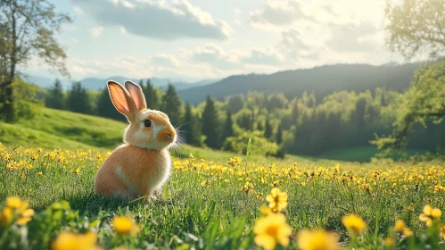 Peaceful Rabbit Among Wildflowers