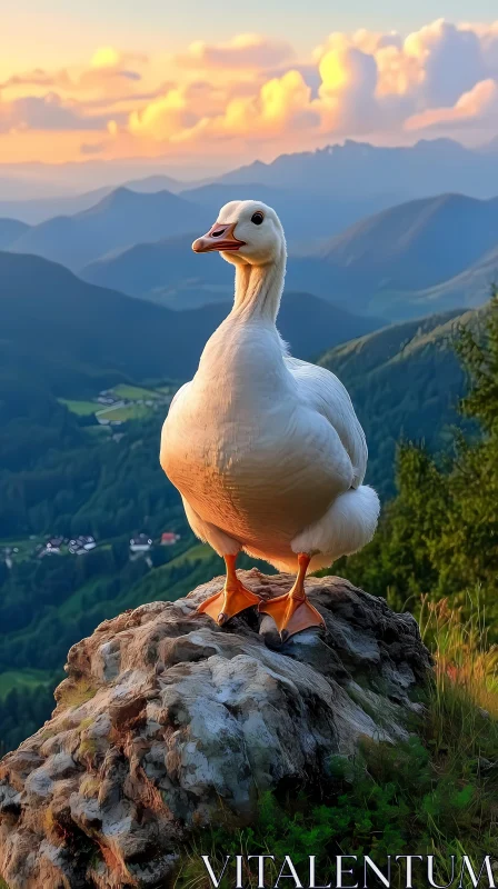 Serene Duck in Mountain Landscape AI Image