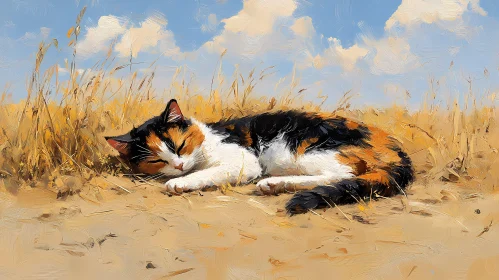Peaceful Cat in a Sunlit Meadow