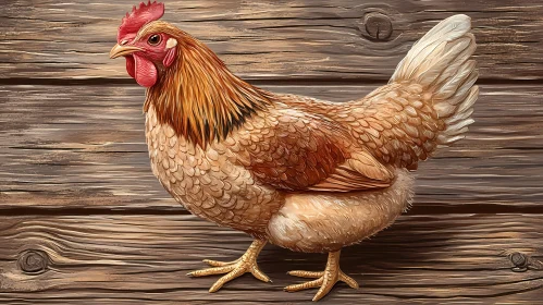 Elegant Chicken Art with Wooden Texture