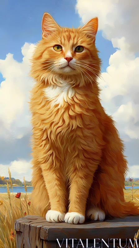 Fluffy Orange Cat in Nature AI Image