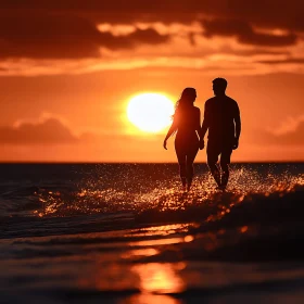 Couple Enjoying Sunset Beach Walk