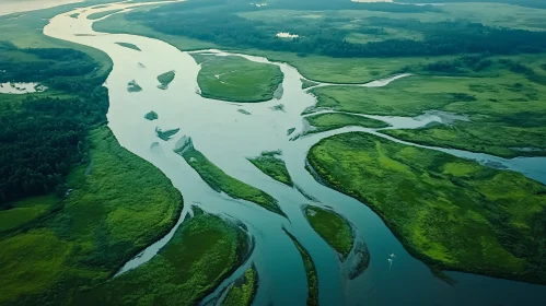 Scenic Aerial Landscape of Intertwining Rivers