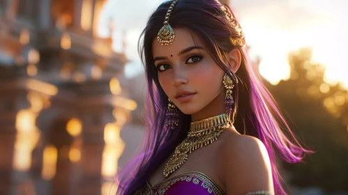 Portrait of a Woman with Purple Hair