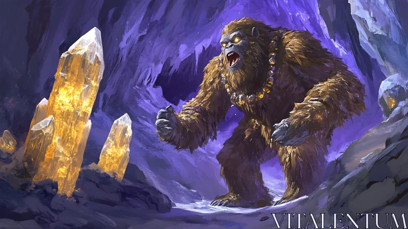 Furious Yeti Guarding Crystal Treasures AI Image