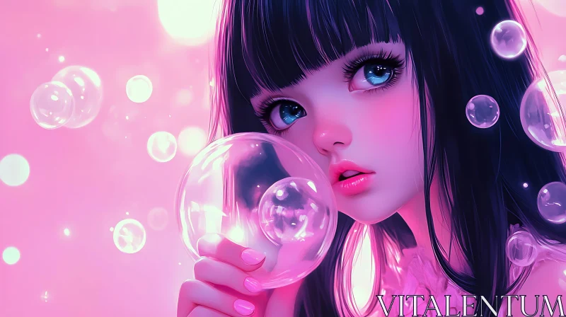 AI ART Dreamy Pink Portrait with Bubbles