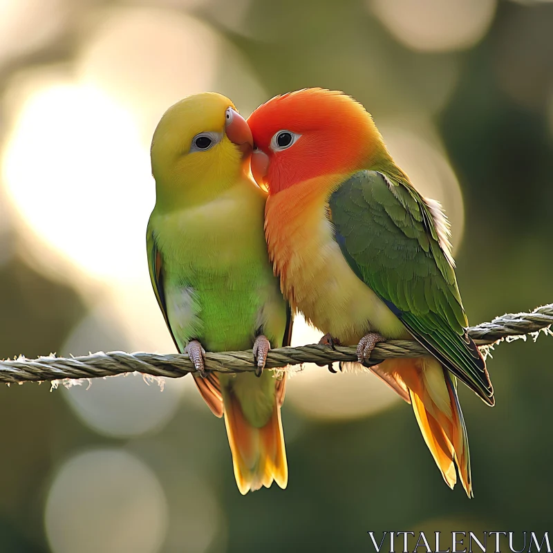 Colorful Lovebirds Perched Together AI Image