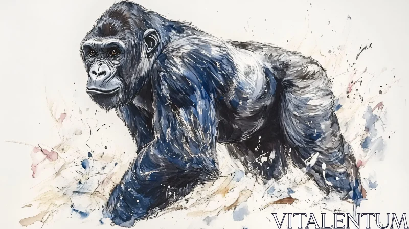 Watercolor Gorilla Portrait AI Image