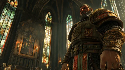 Armored Warrior in Cathedral Interior