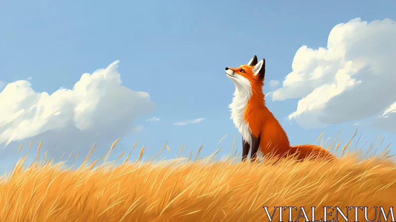 Tranquil Fox Under Blue Sky AI Image