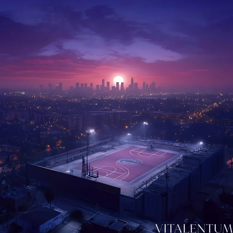 Urban Sunset Court AI Image