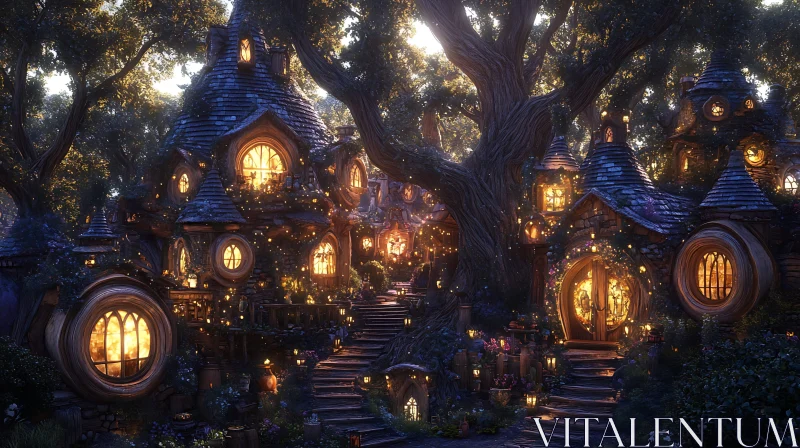 AI ART Fairytale Village in the Woods