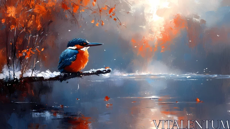 Autumn Kingfisher Reflection AI Image