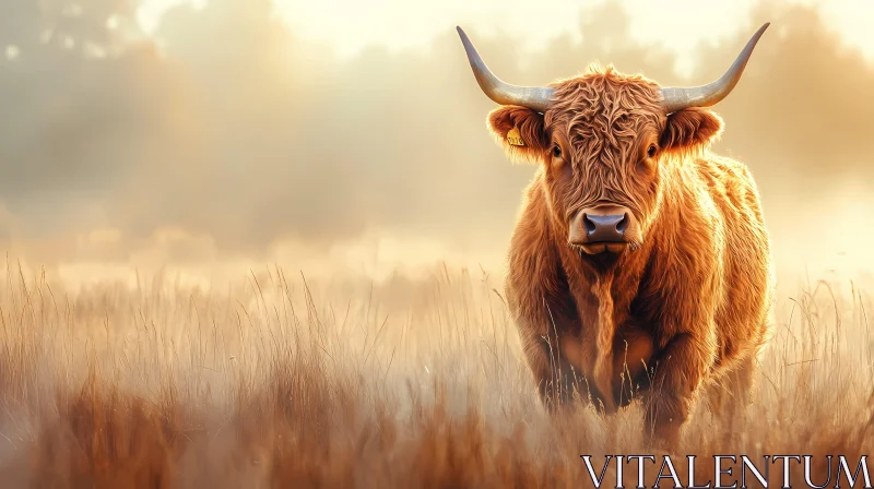 Majestic Highland Cow in Golden Light AI Image