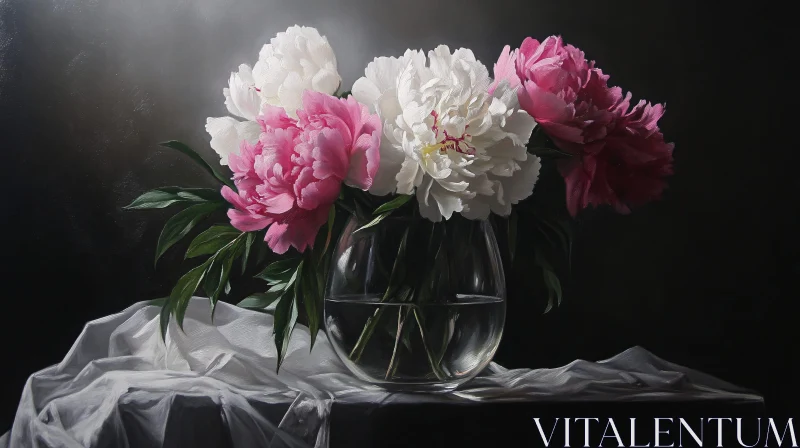 AI ART Elegant Peony Arrangement in Glass Vase