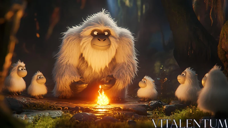 AI ART Yeti Campfire Gathering