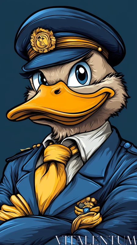 Cartoon Duck in Pilot Uniform AI Image