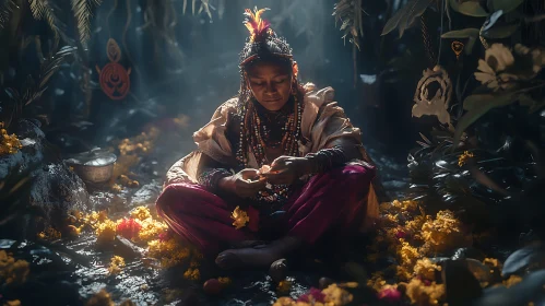 Meditative Woman Surrounded by Nature