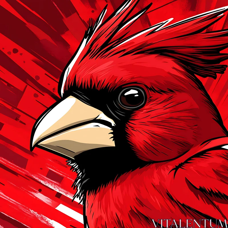 Crimson Cardinal Bird Close-Up AI Image