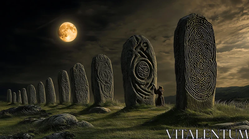 AI ART Ancient Celtic Stones at Night