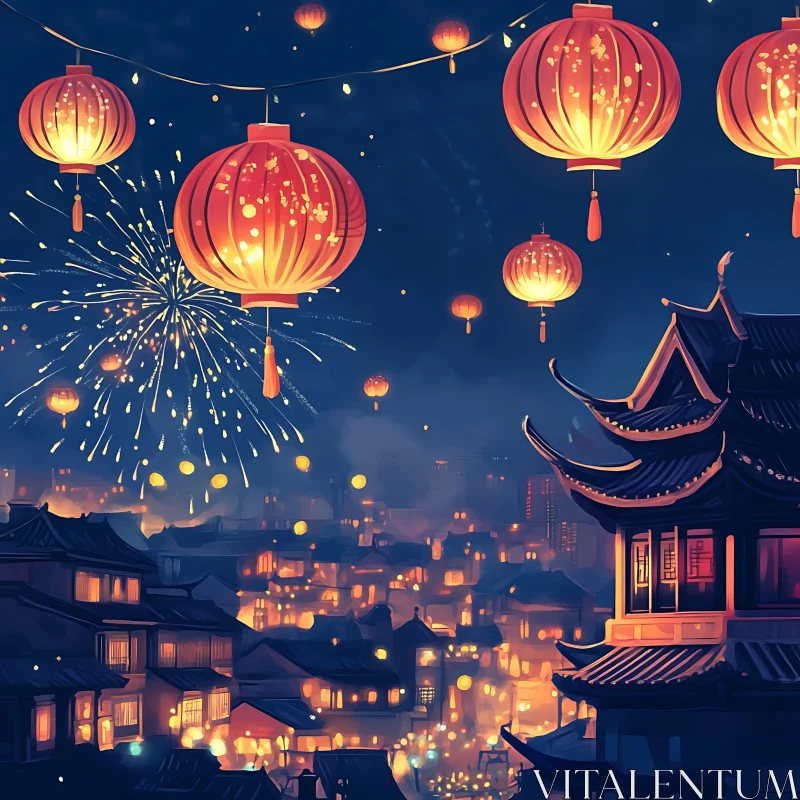 AI ART Celebratory Night Over Traditional Chinese City